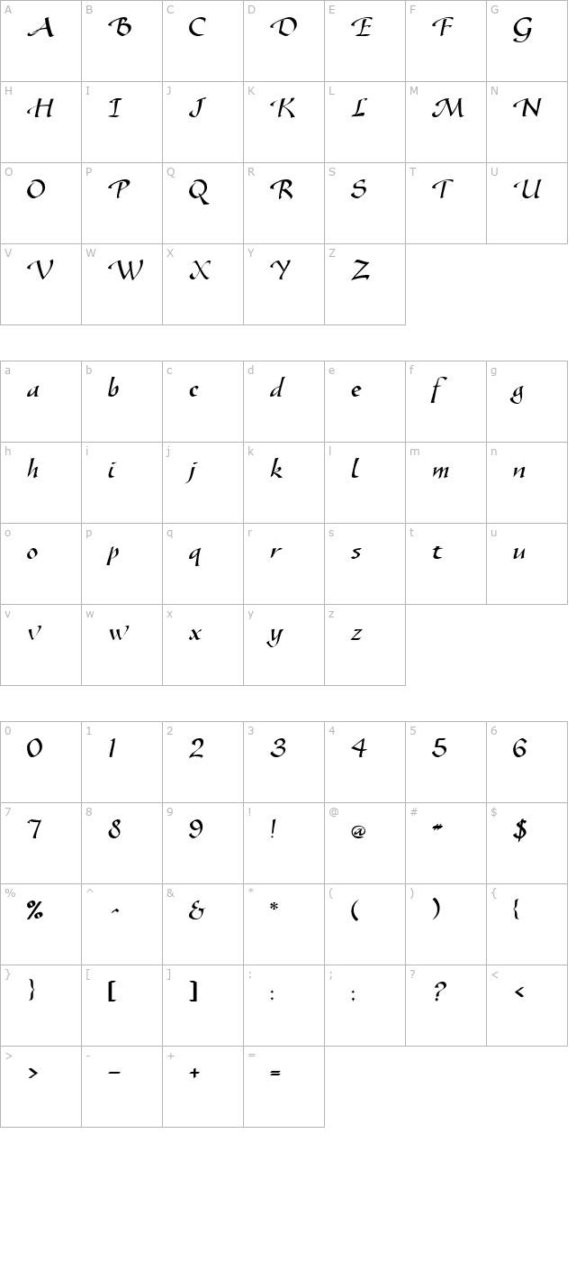 Speedball Regular character map