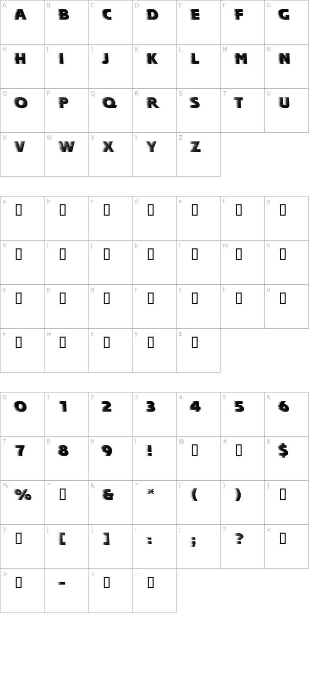 Speedy Vertical character map