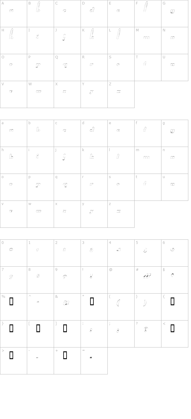 SplittingHaresOutline Oblique character map