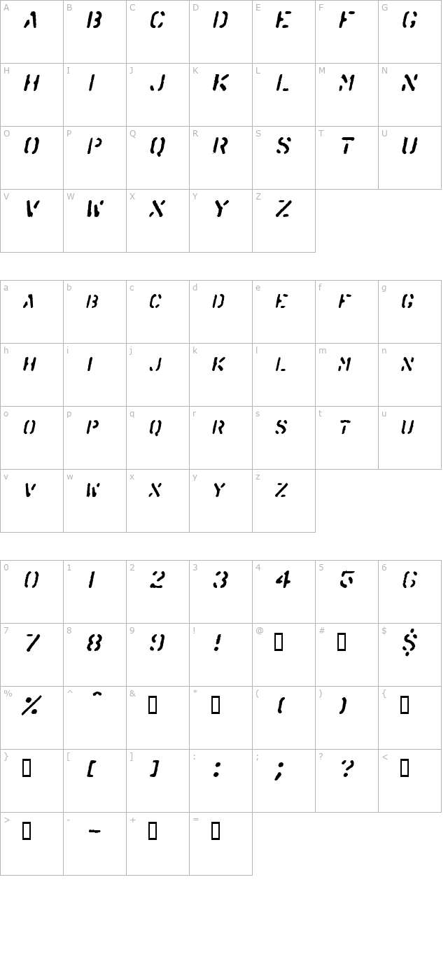 SprayStencil Oblique character map