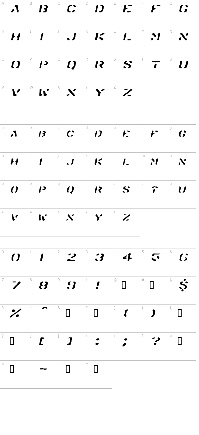 SprayStencilExtended Oblique character map