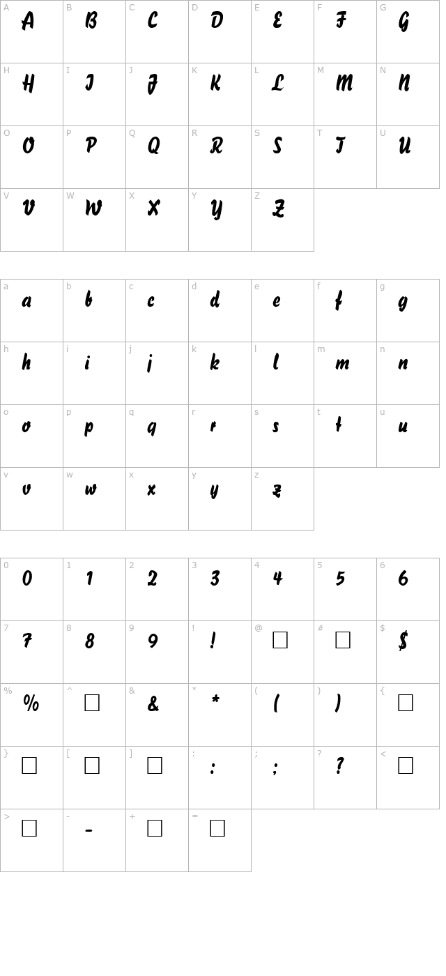 sprite-regular character map