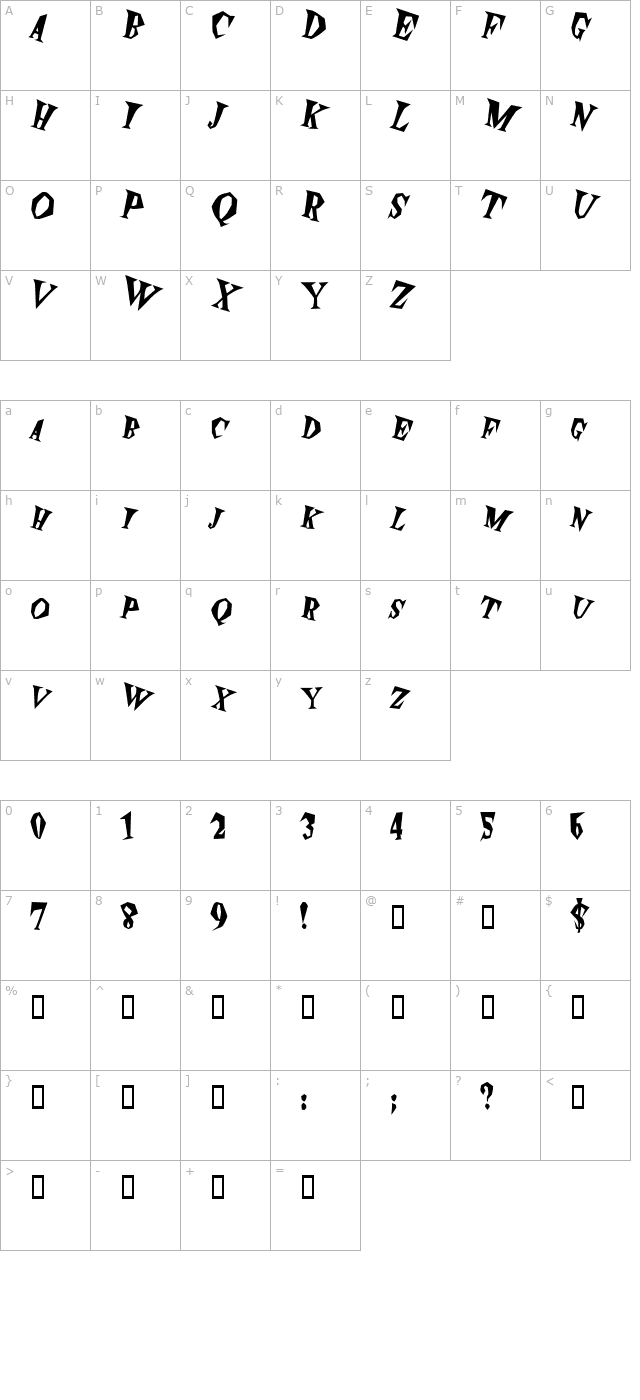 Spunk BoldItalic character map