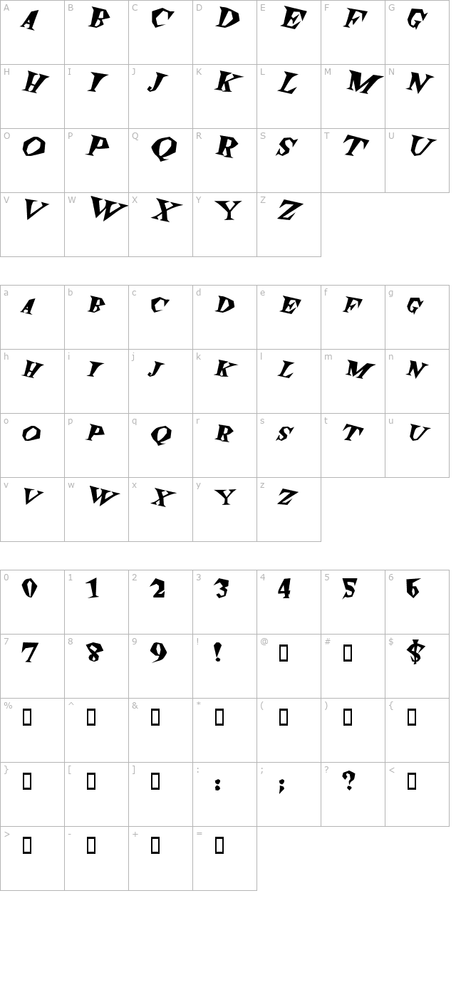 spunkextended-bolditalic character map