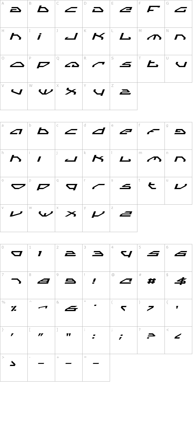 Spy Lord Expanded Italic character map