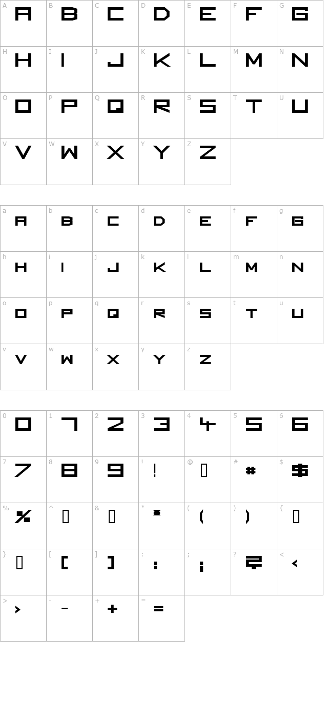 Square Unique ExtraBold character map