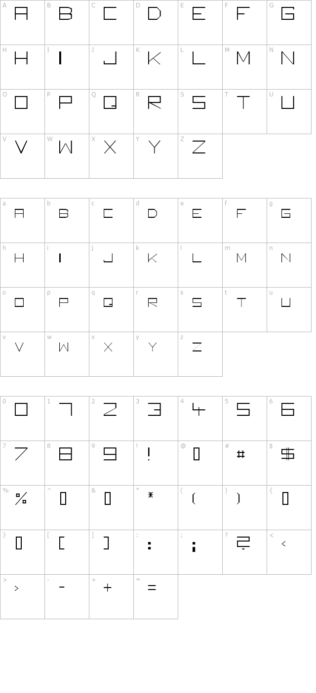 Square Unique Thin character map