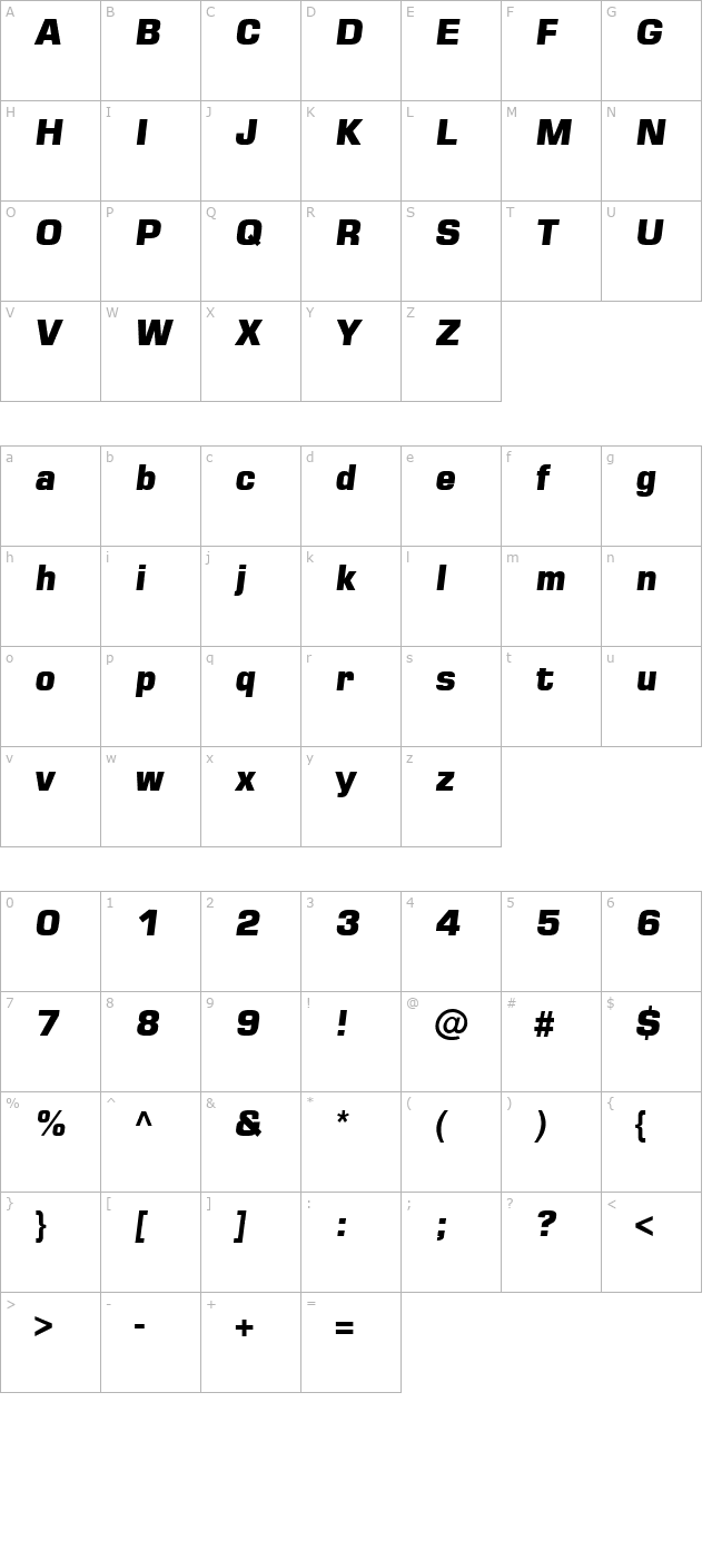 Square721 Blk Italic character map