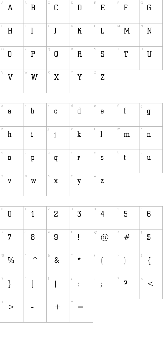 SquareSlab Lite character map