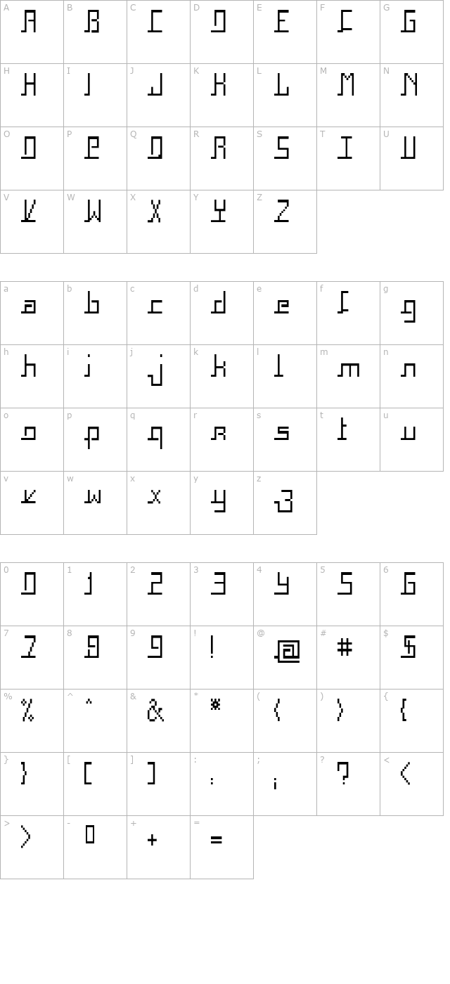 squaropen-condensed character map