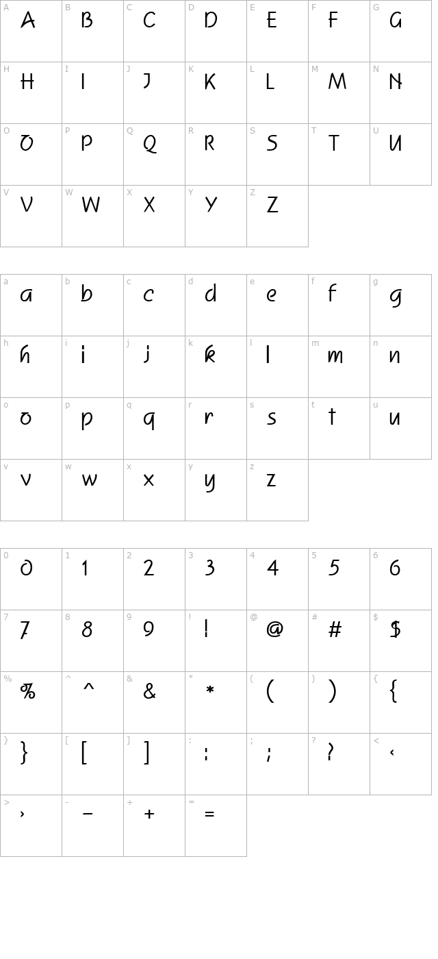 squaw-bold character map