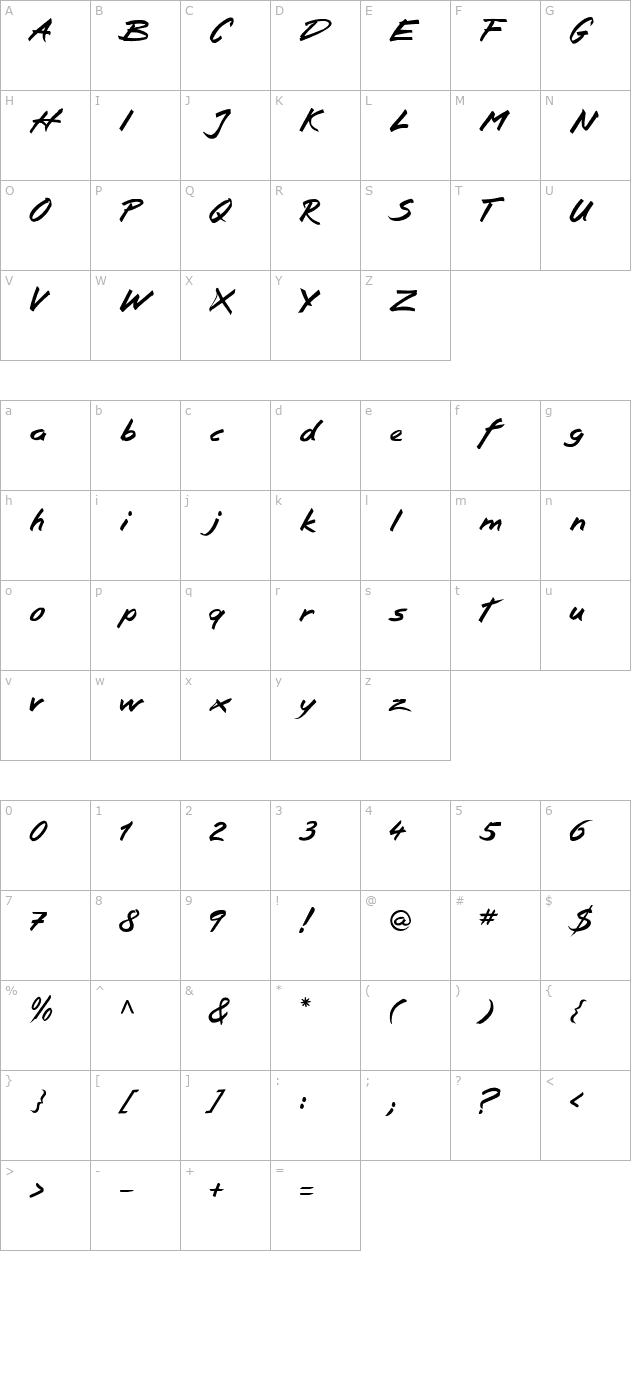 Squickt Plain PDF character map