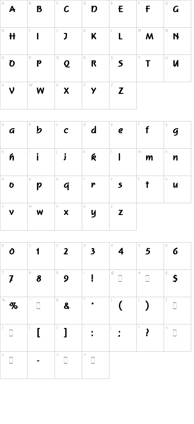 Squire Extra Bold Plain character map