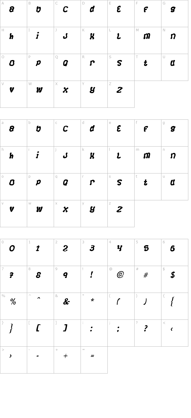 Squirrel Italic character map