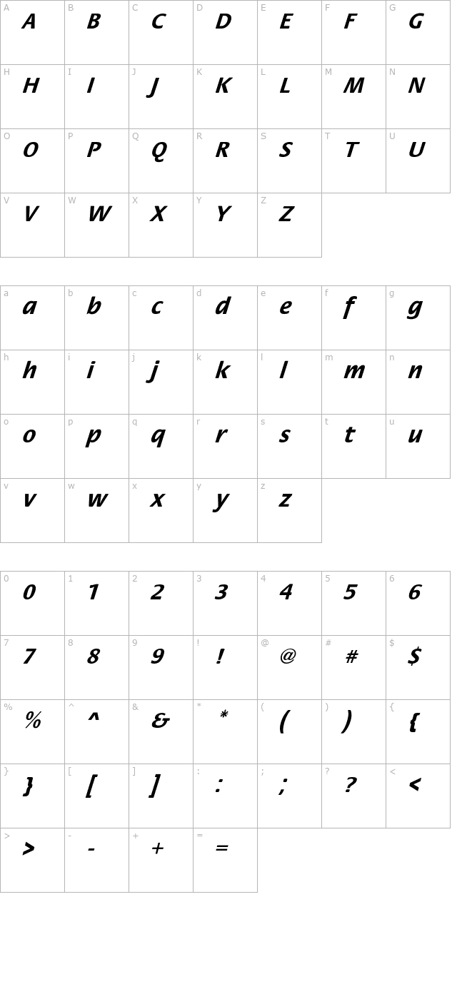 stackobl-bold character map