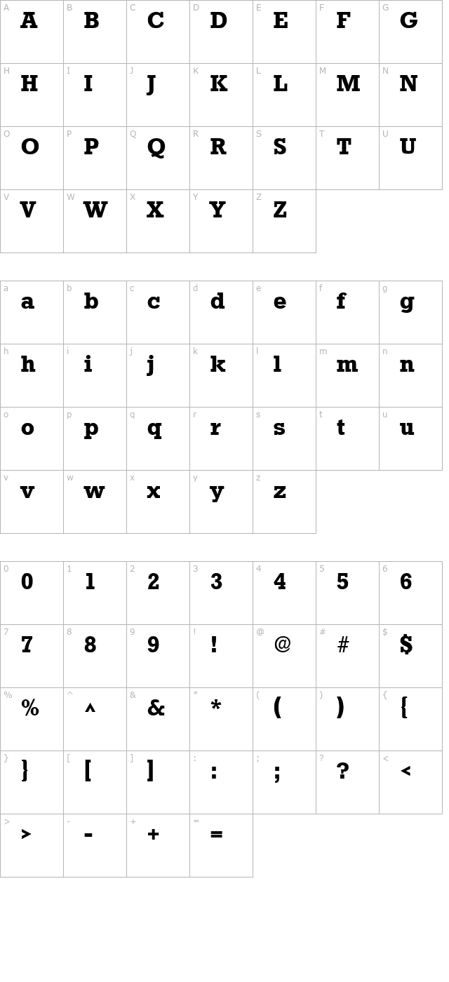 Stafford Bold character map