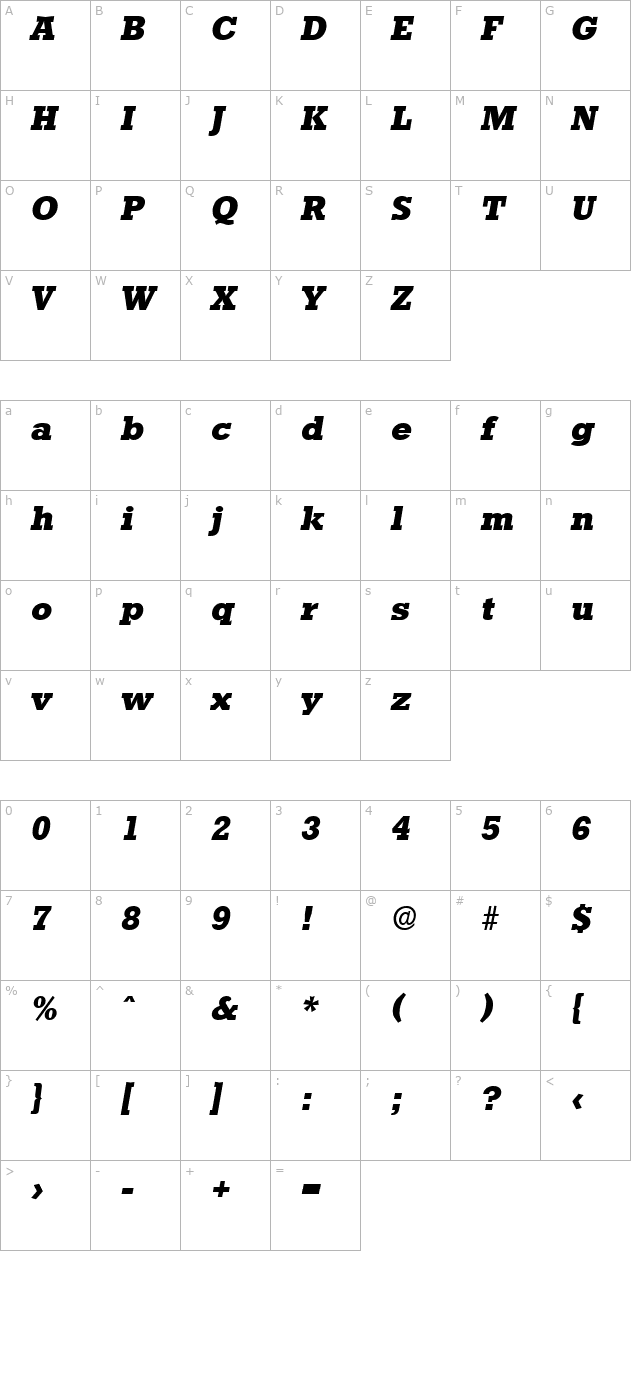 Stafford-Serial-ExtraBold-RegularItalic character map