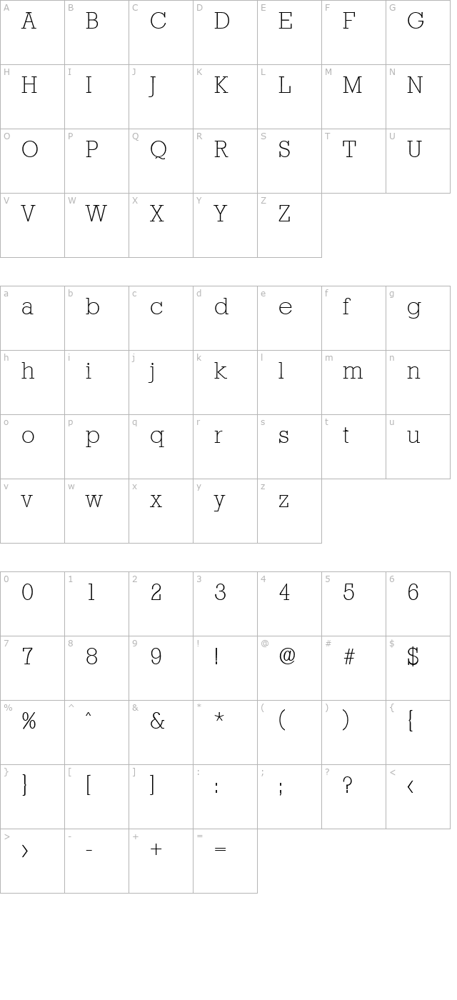 Stafford-Serial-ExtraLight-Regular character map