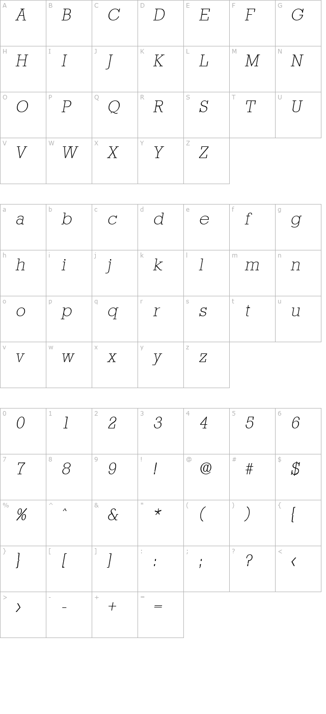 stafford-serial-extralight-regularitalic character map