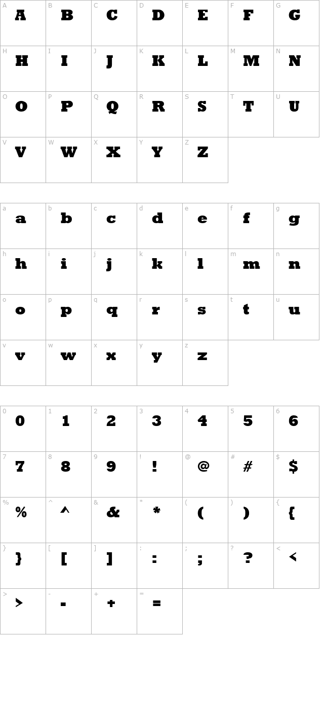 StaffordLH Bold character map