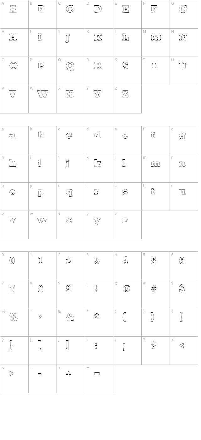 StaffordOutline Regular character map