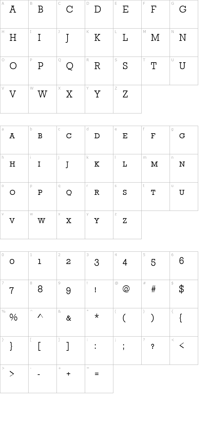 StaffordSmcL Regular character map