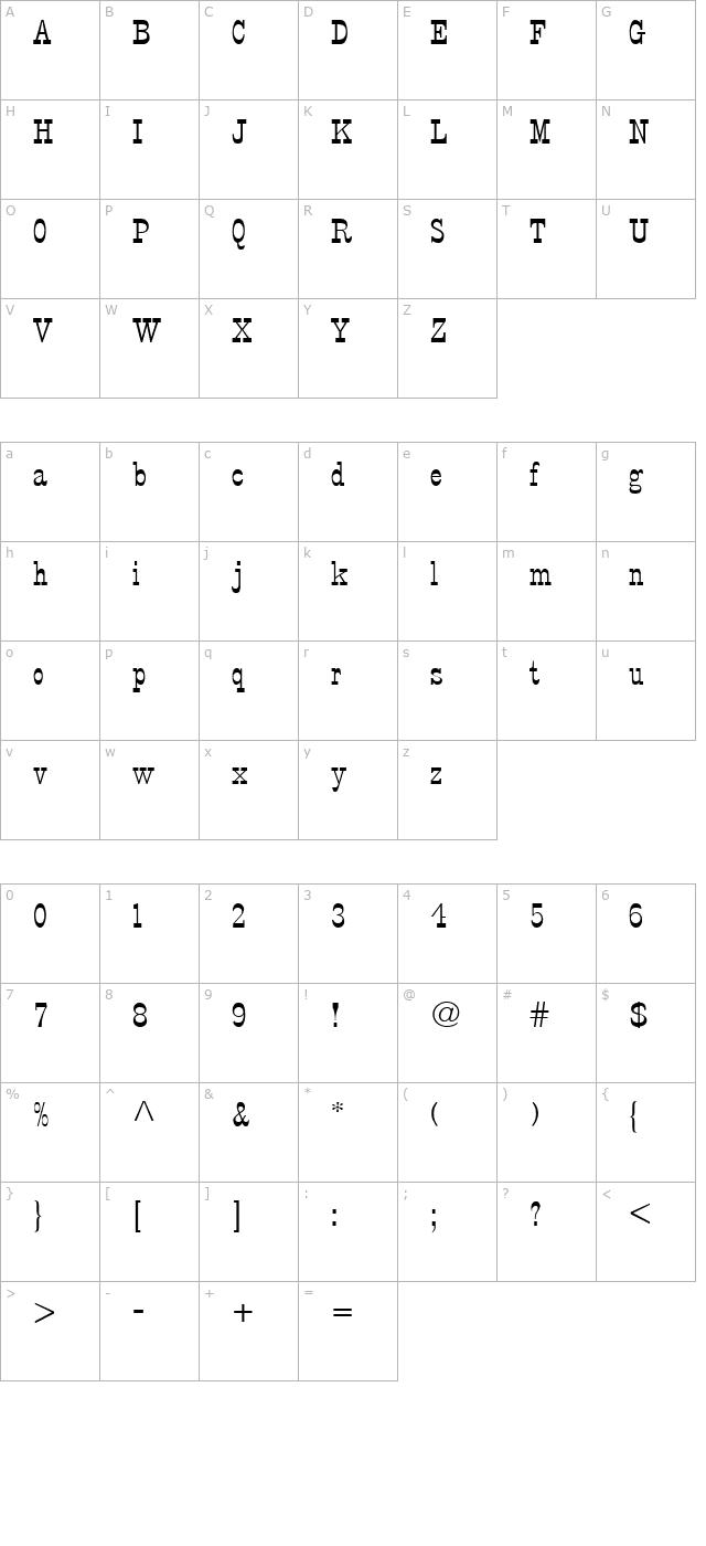 StageCoach Regular character map