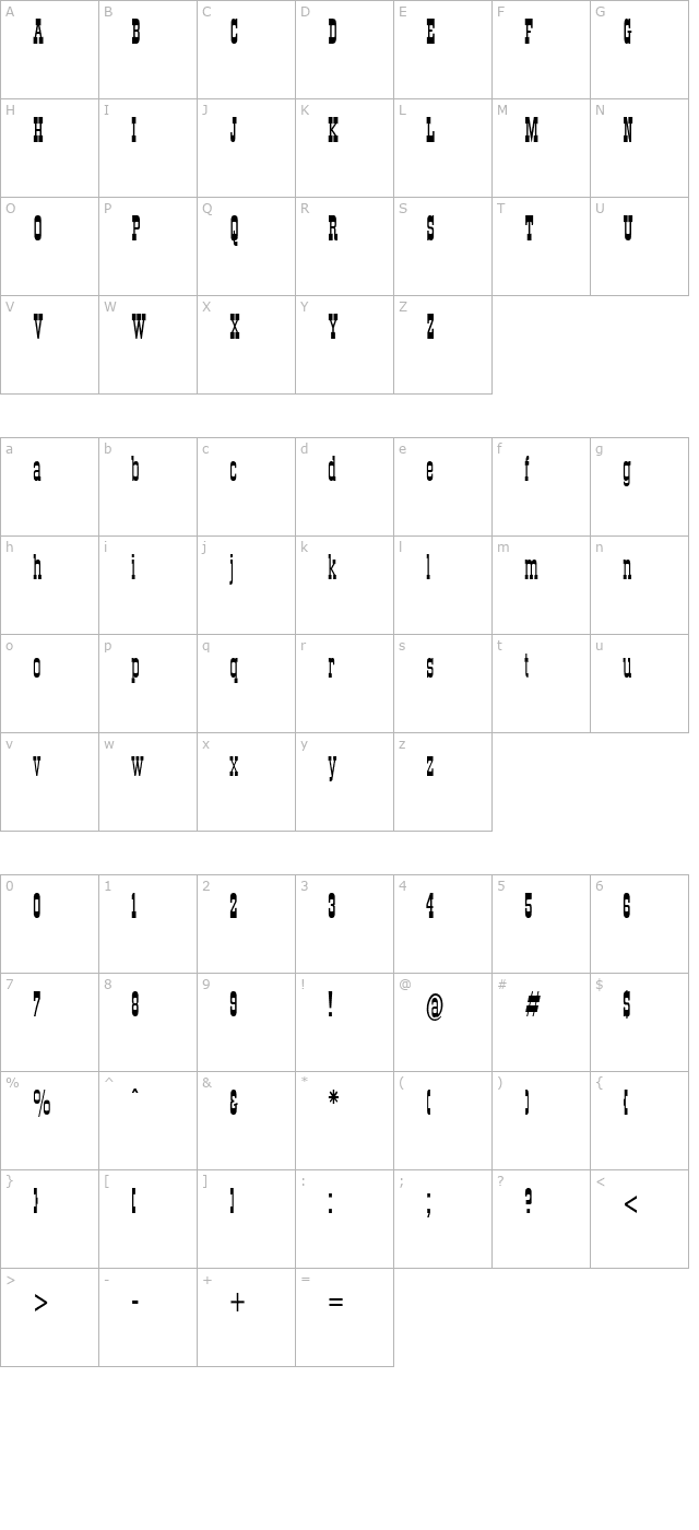 StagecoachCondensed character map