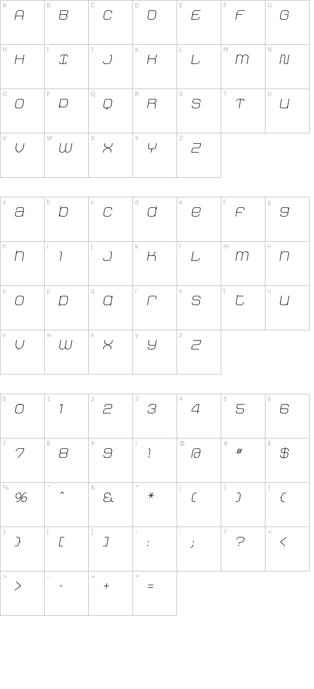 staklight-oblique character map