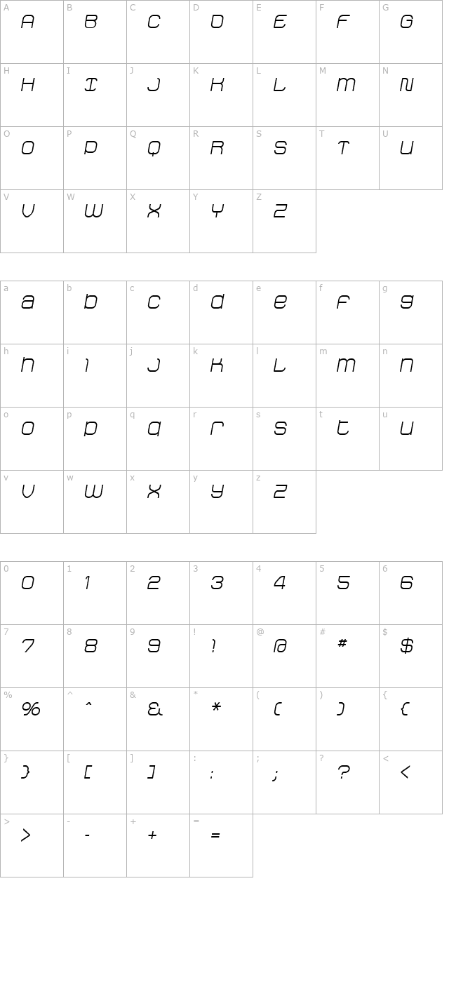 StakRegular Oblique character map