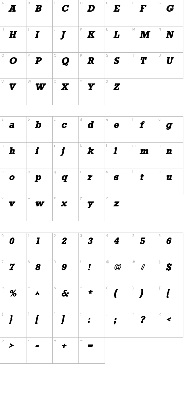 Stamford Heavy SF Bold Italic character map