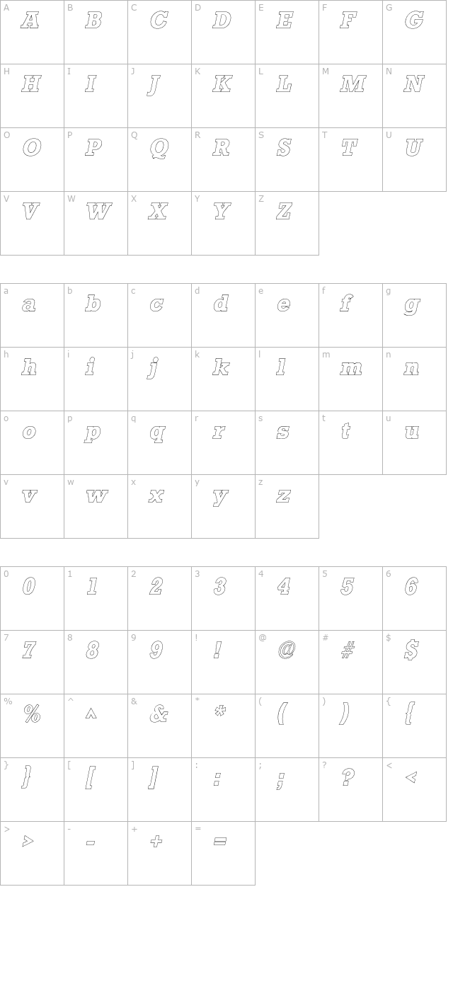 Stamford Outline SF Italic character map