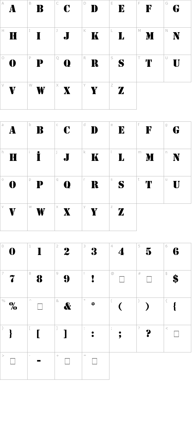 Stamp Plain character map