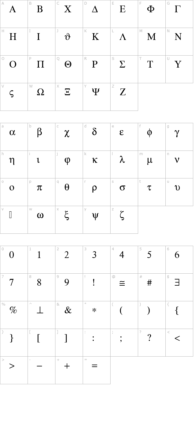 StandardSymL character map