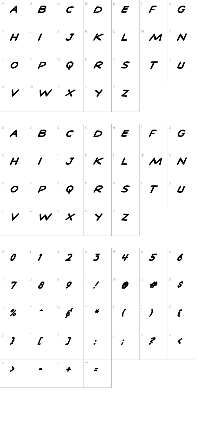 stanlee-bolditalic character map