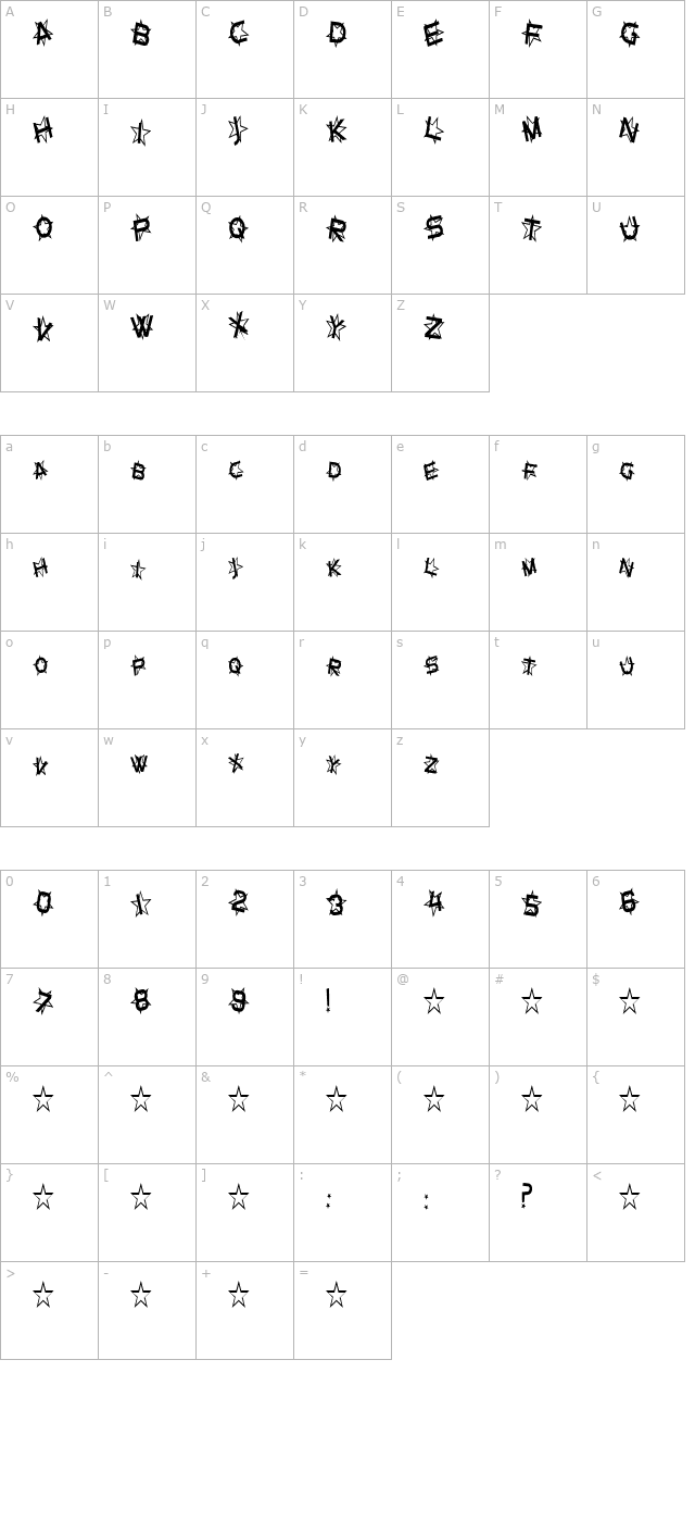 Star Dust Condensed character map