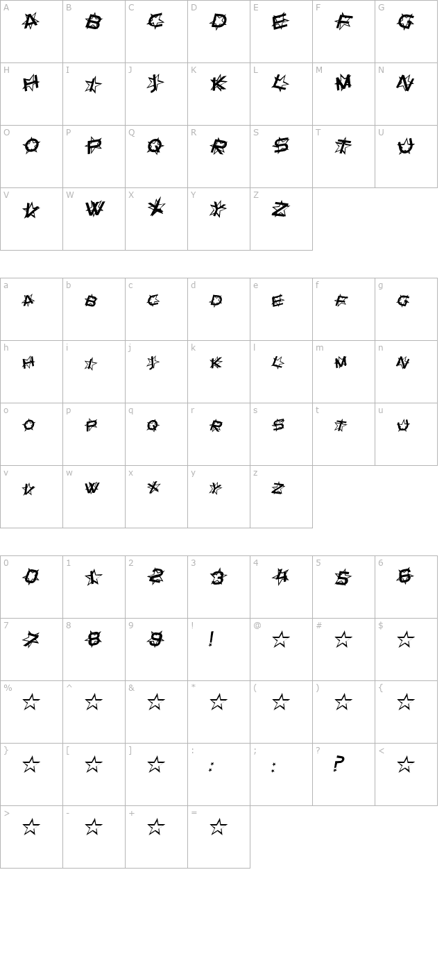 Star Dust Italic character map