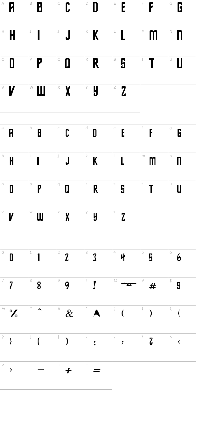 Star Series character map