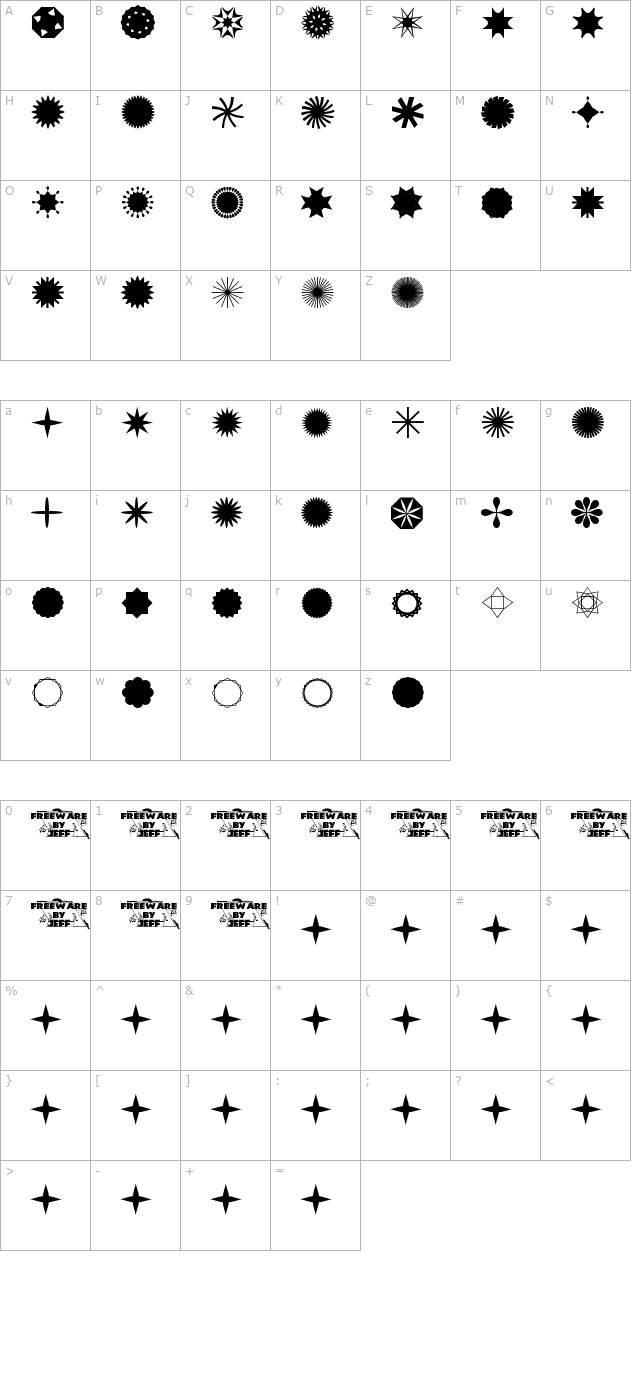 Star Time JL character map