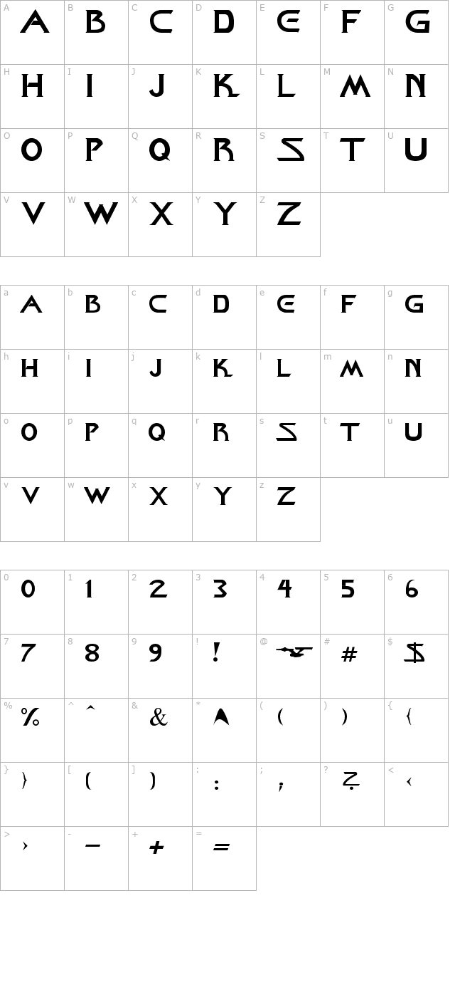 Star Title Down character map