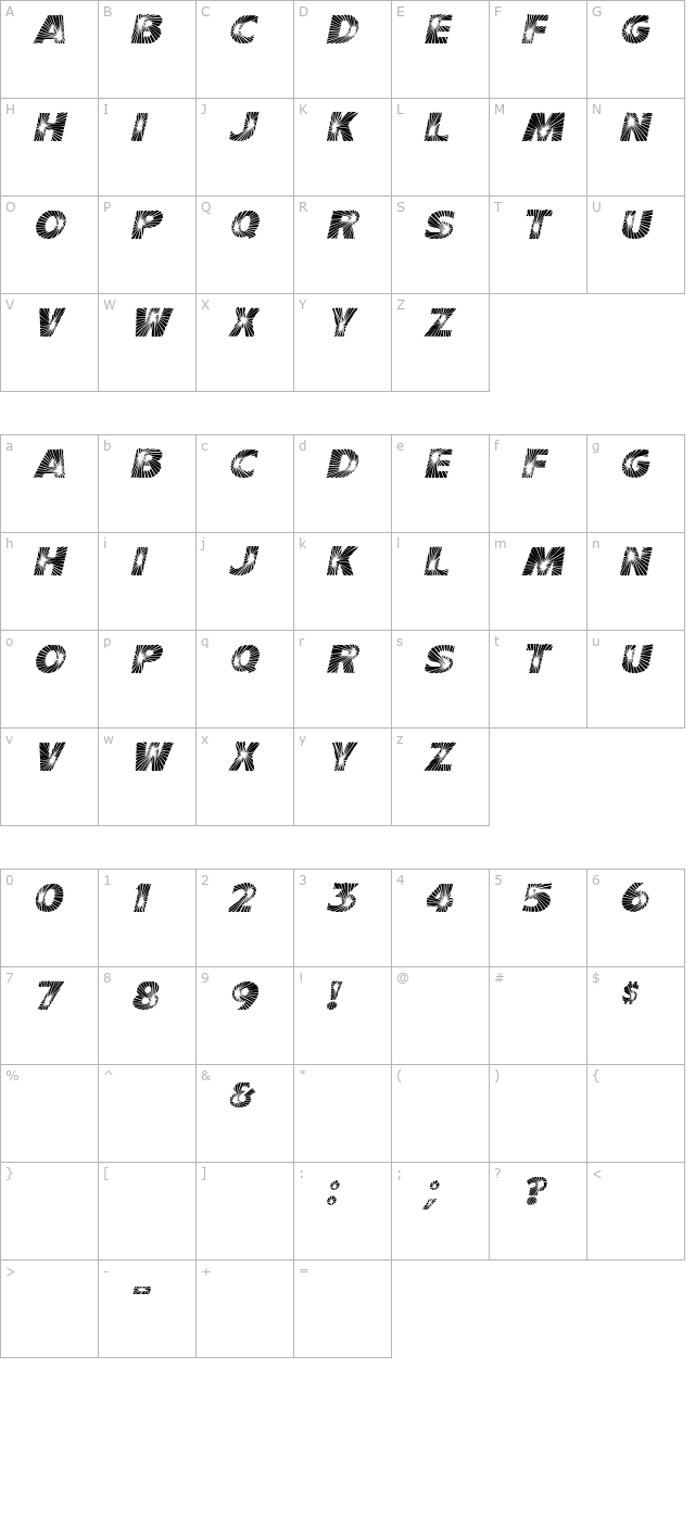 Starburst Italic character map