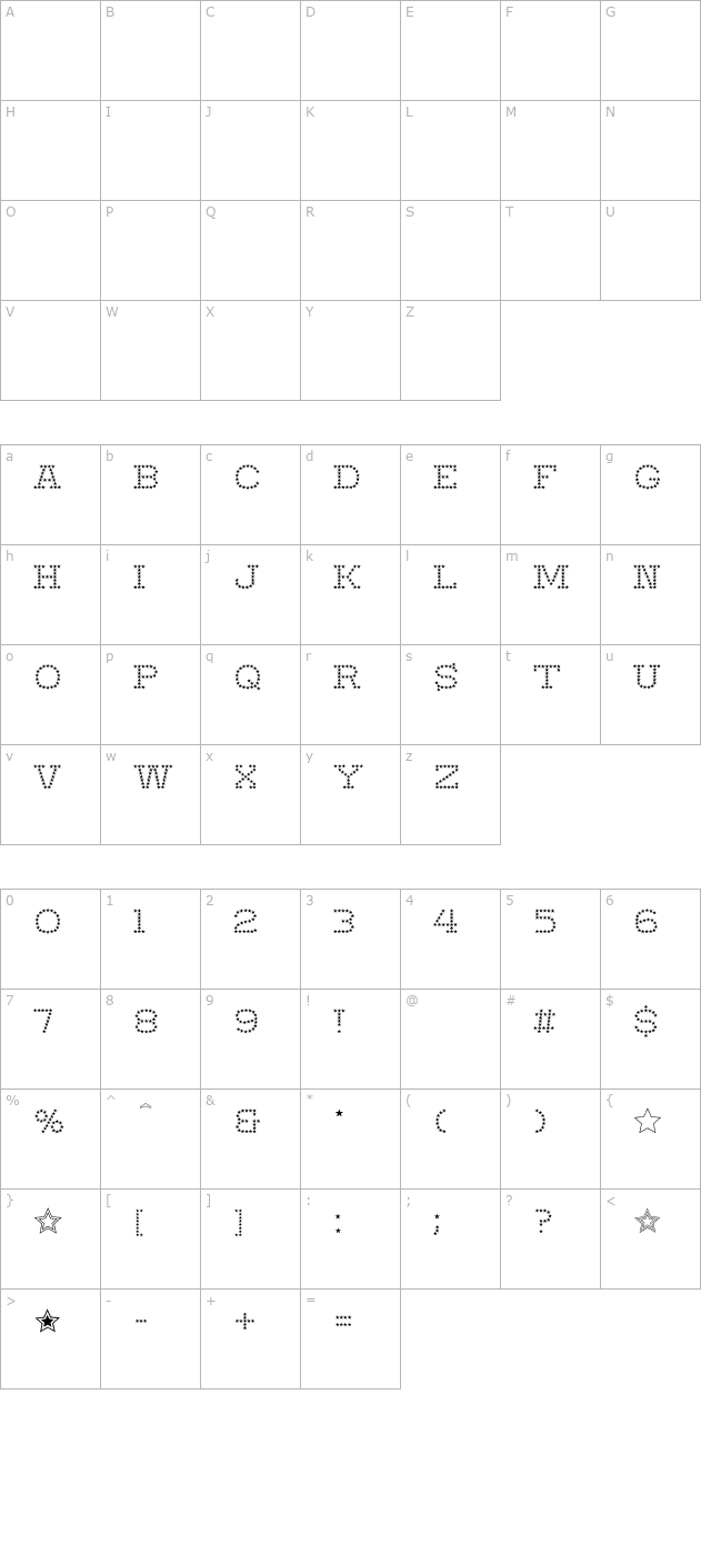 Startime-Normal character map