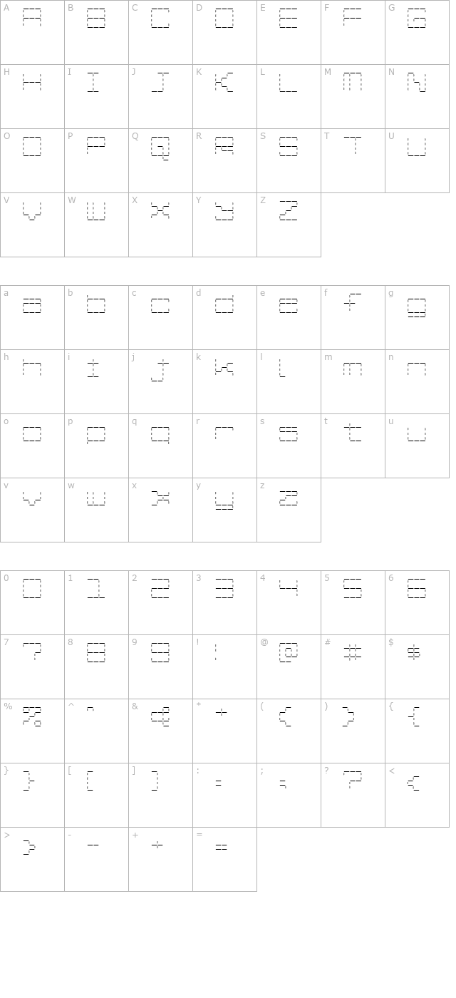 Stash of Dashes character map