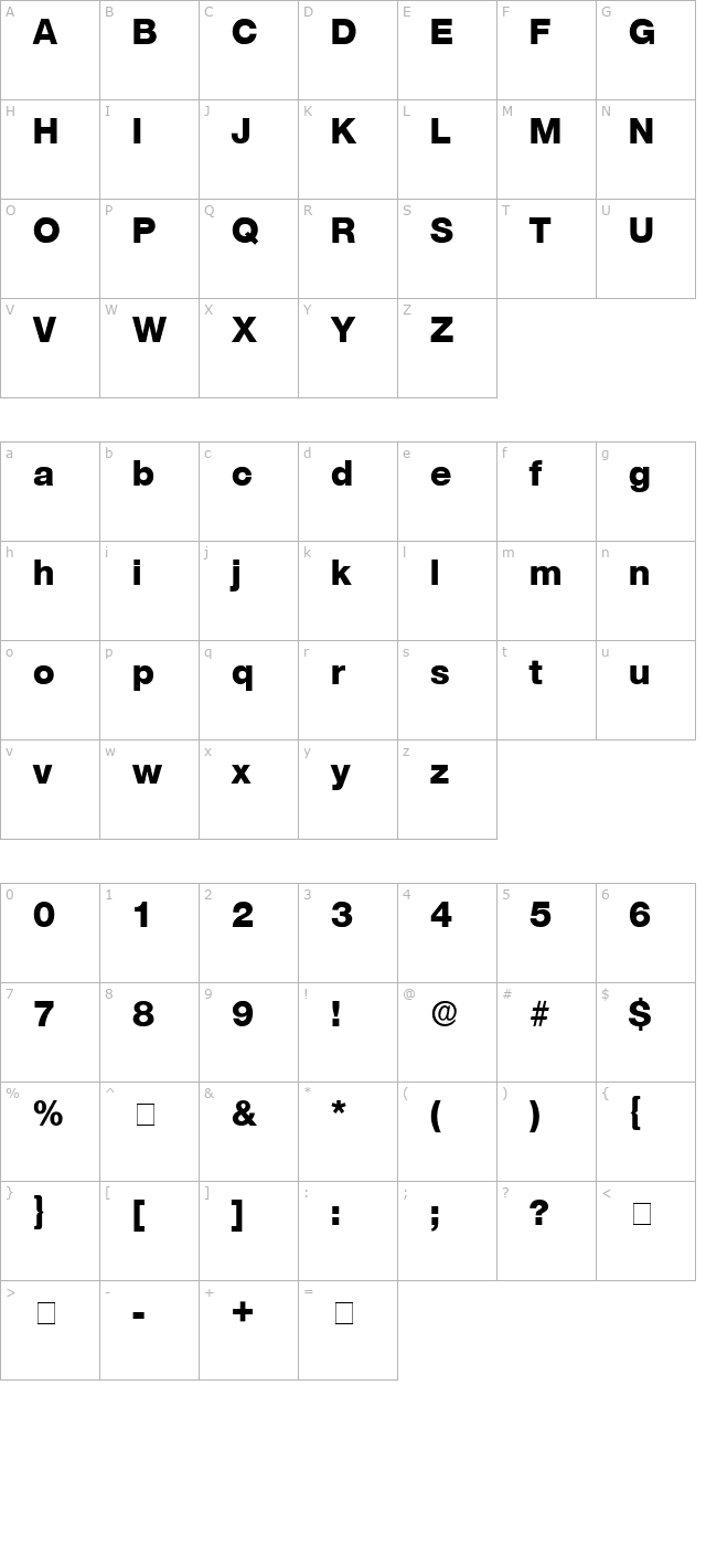 Stefa Display SSi character map