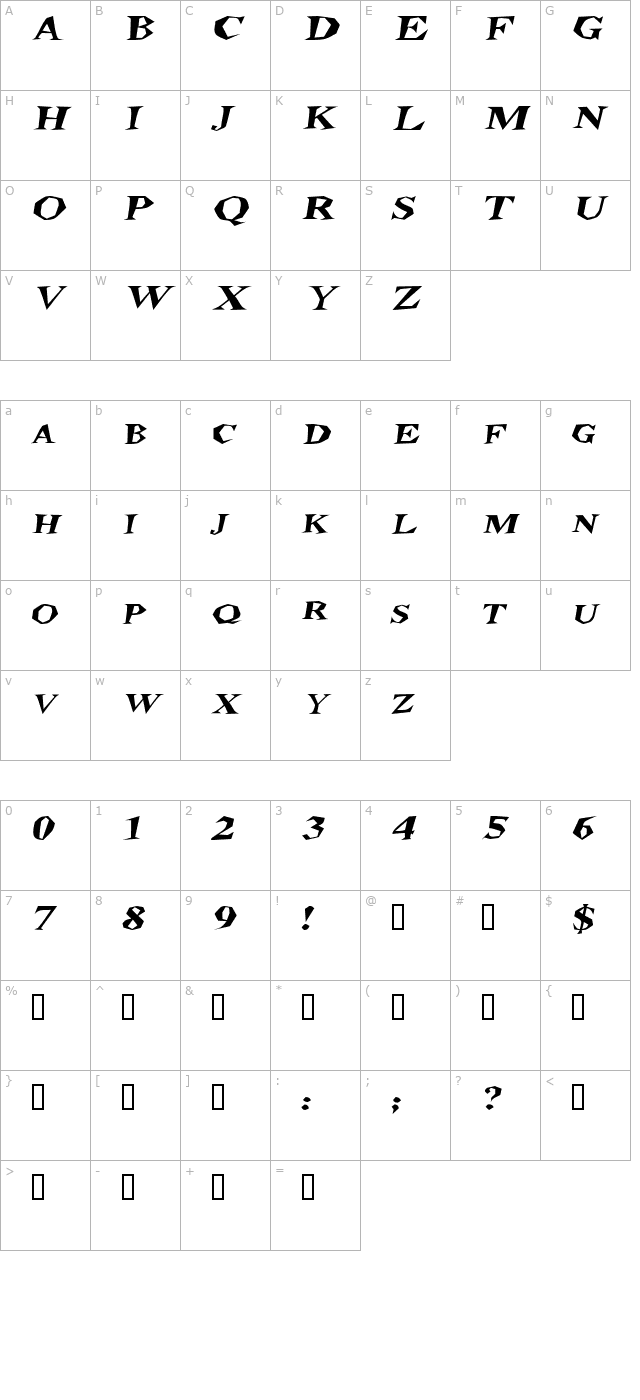 stegosaurusextended-italic character map