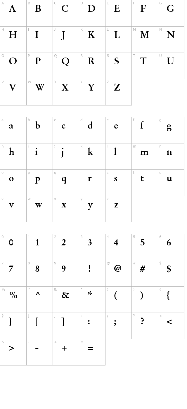 StempelGaramond Bold character map