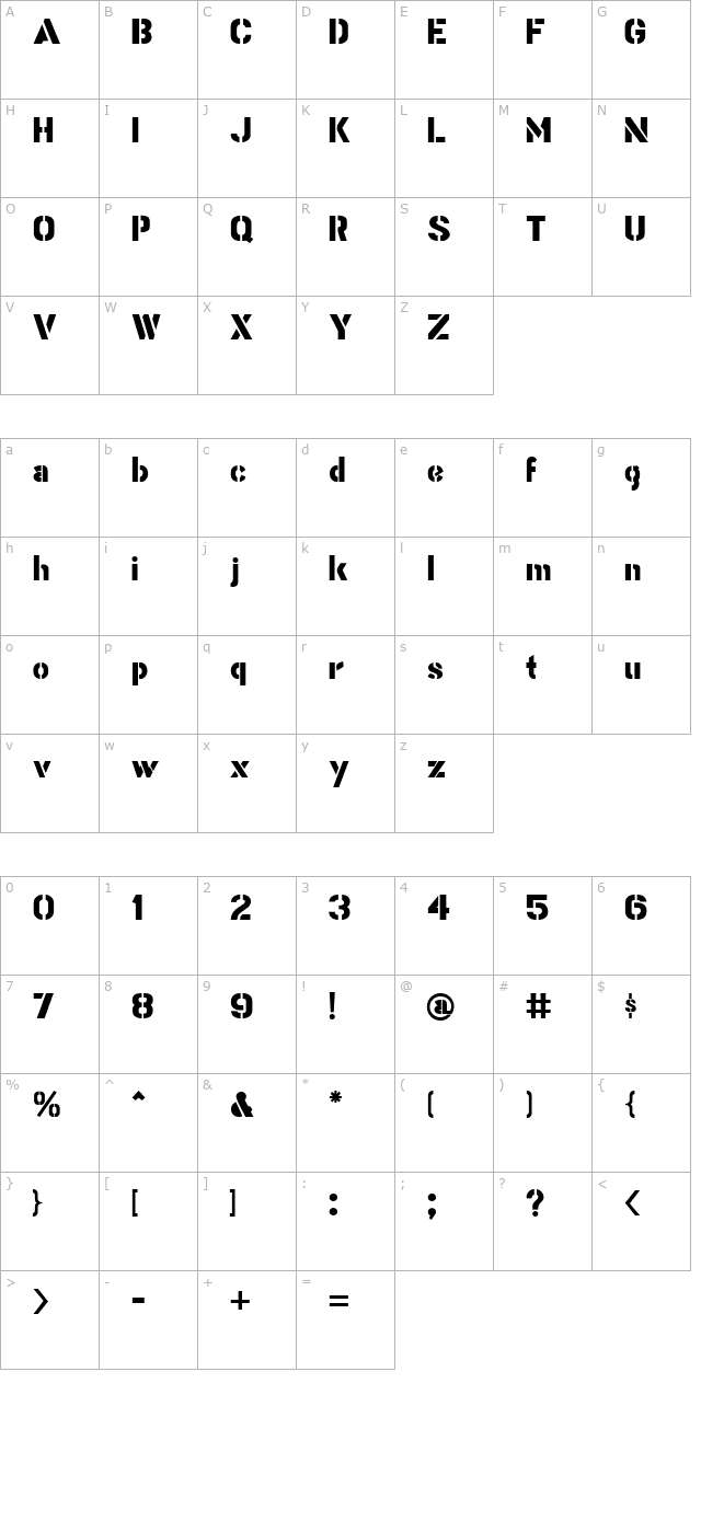 stencil-gothic-bold-jl character map