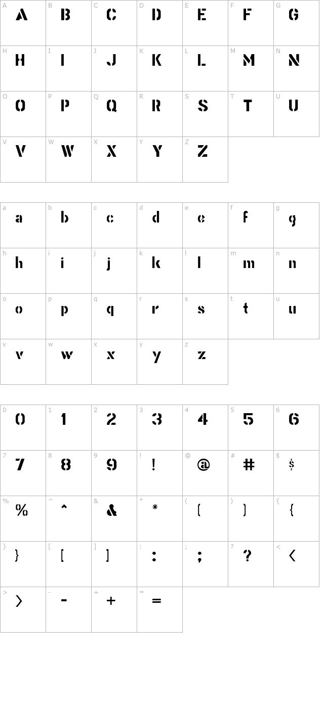 stencil-gothic-jl character map