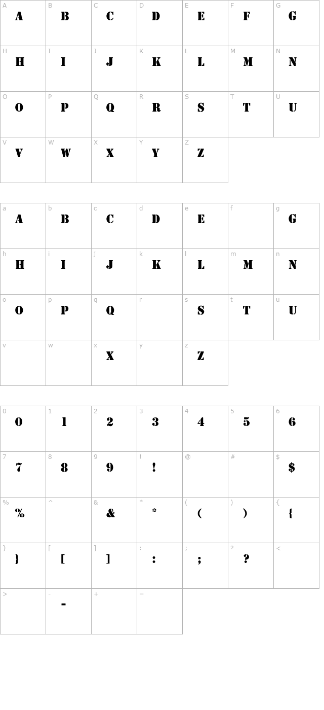 Stencil-Thin character map