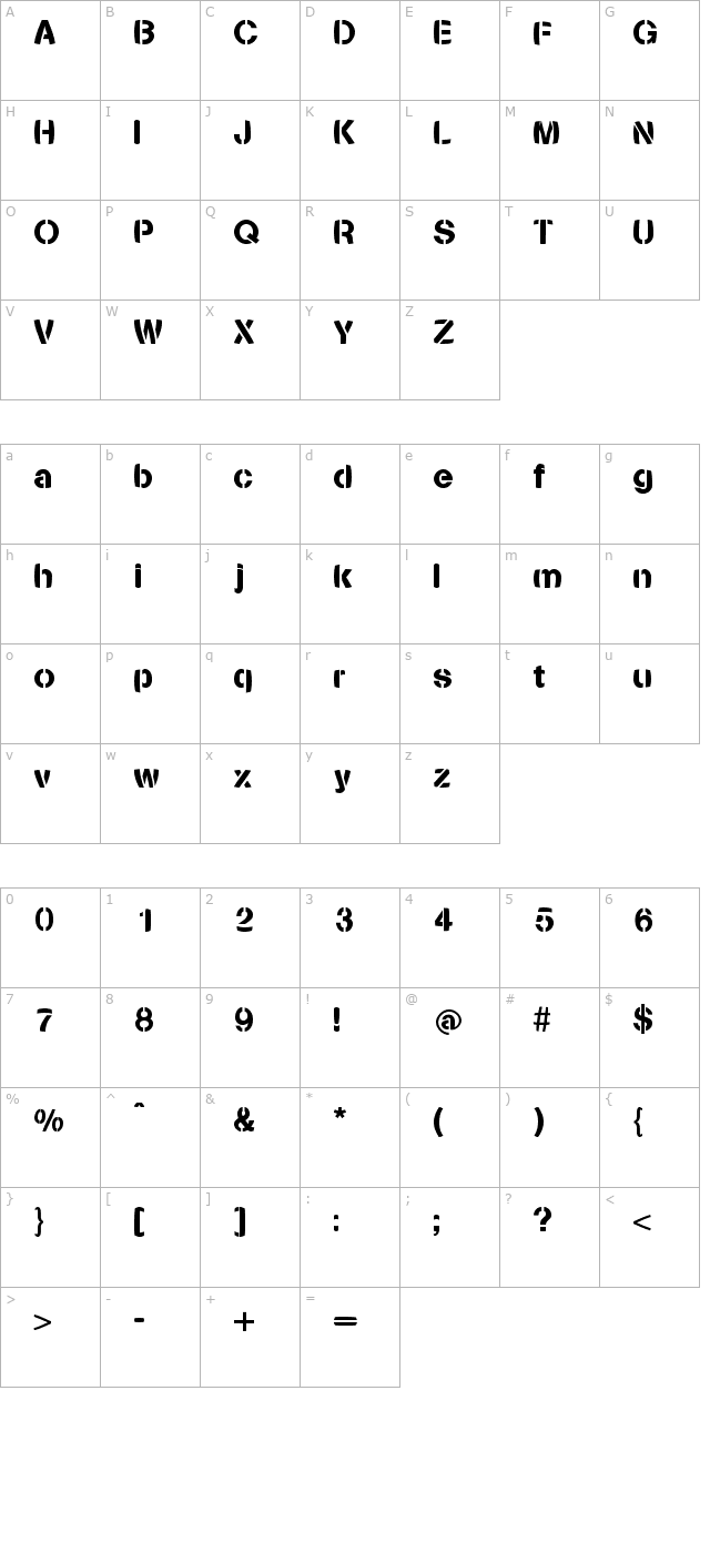 Stencilia-Bold character map